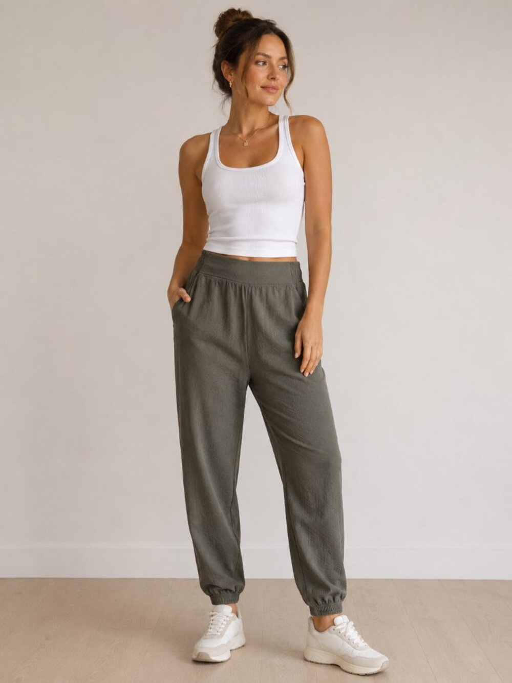 Athleta Brooklyn Textured Jogger Pants Olive Green Travel Athleisure Utility